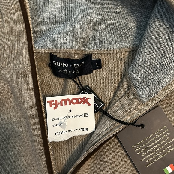 Men’s Tan Quarter Zip Sweater - Picture 2 of 4